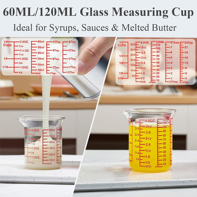 Juego vasos medidores vidrio borosilicato 2-32oz