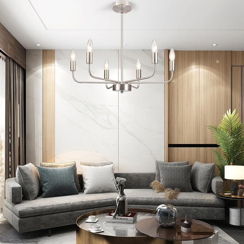 Candelabro níquel 6 luces estilo granja comedor dormitorio