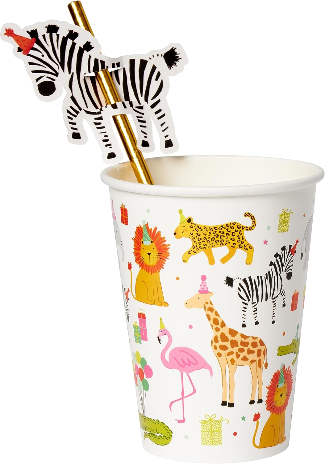Vasos papel animales fiesta 8uds con popote
