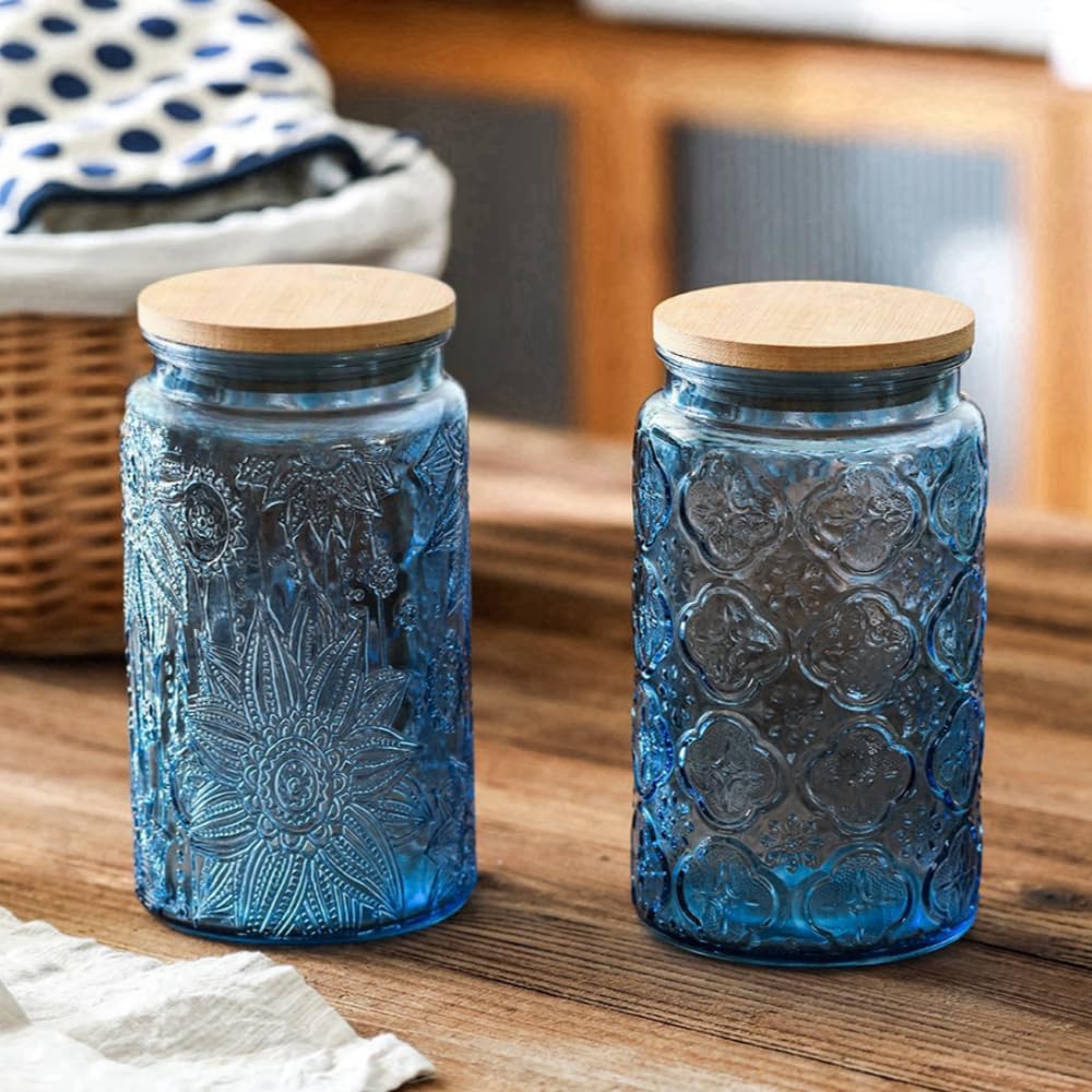 Tarro vidrio azul 34oz para azúcar café té galletas