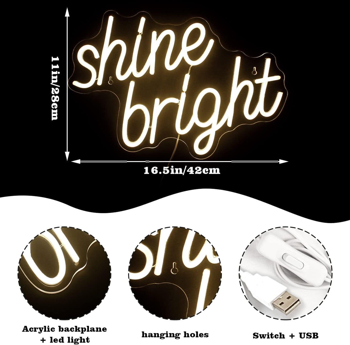 Letrero Neón Led Usb Blanco Cálido para Pared Bodas