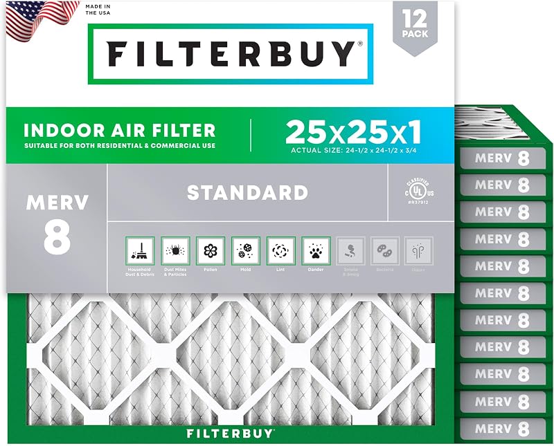 Filtro aire MERV 8 plisado electrostático 25x25x1 pack 12