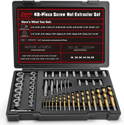Set extractor pernos llaves vaso 3/8" 49pzas negro