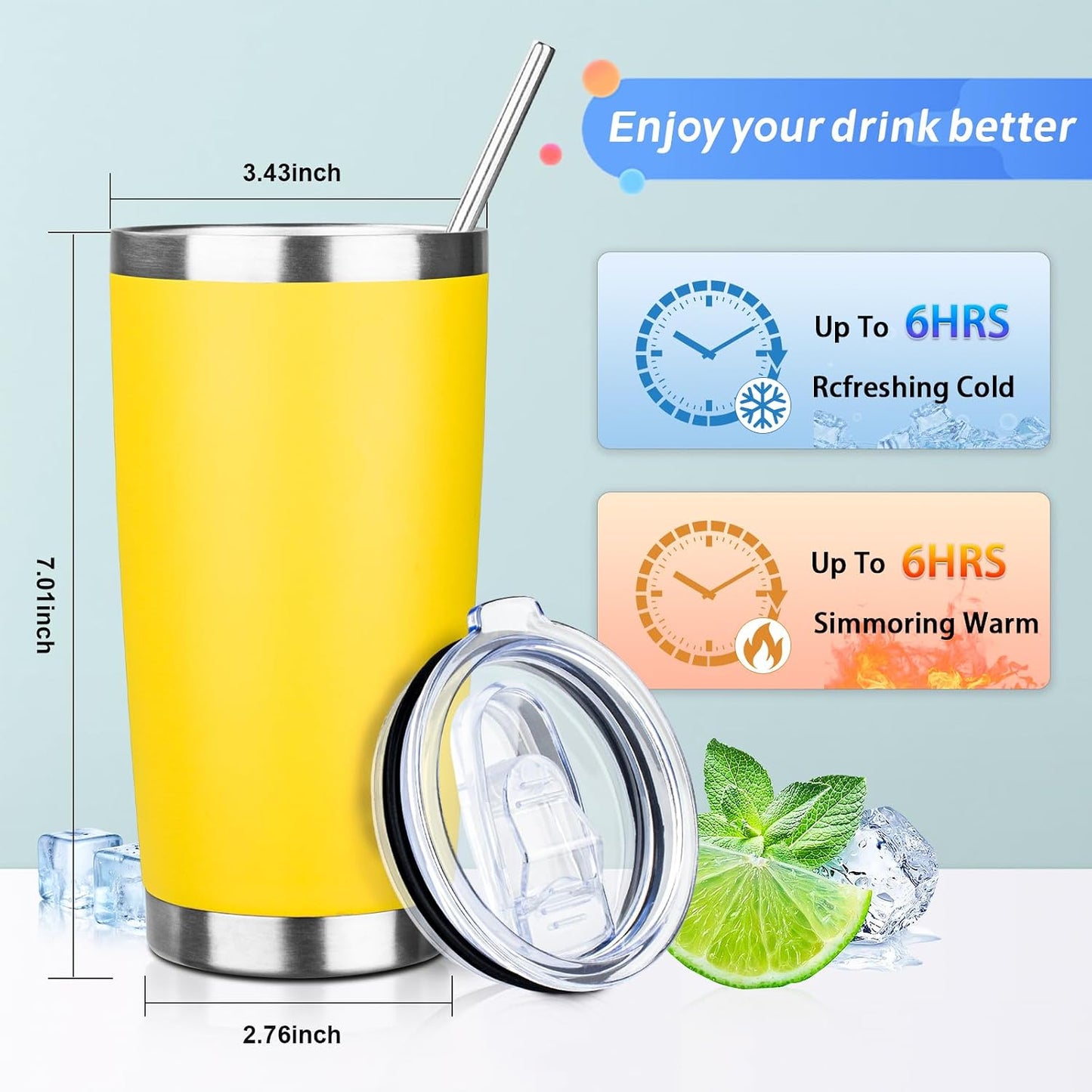 Vaso acero inox 20oz con popote y cepillo 4uds