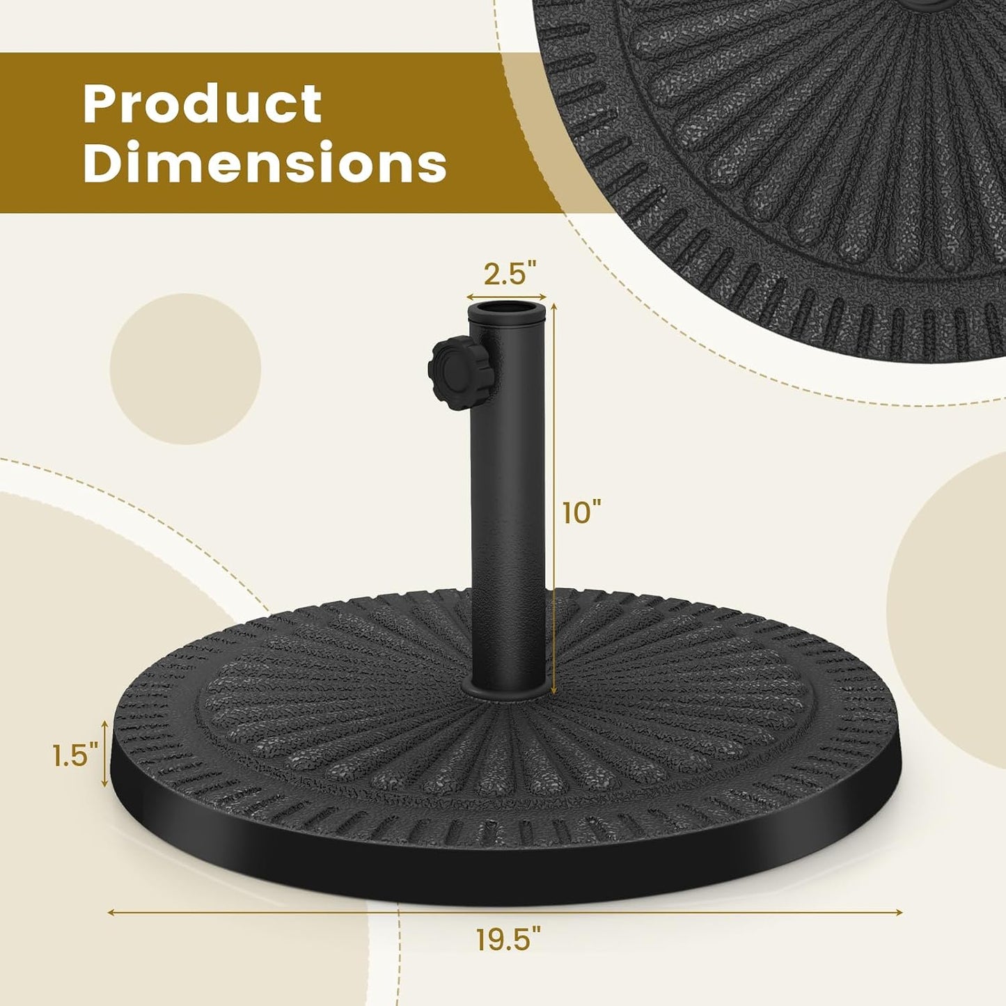 Base sombrilla 31.5lb soporte resina perilla ajustable
