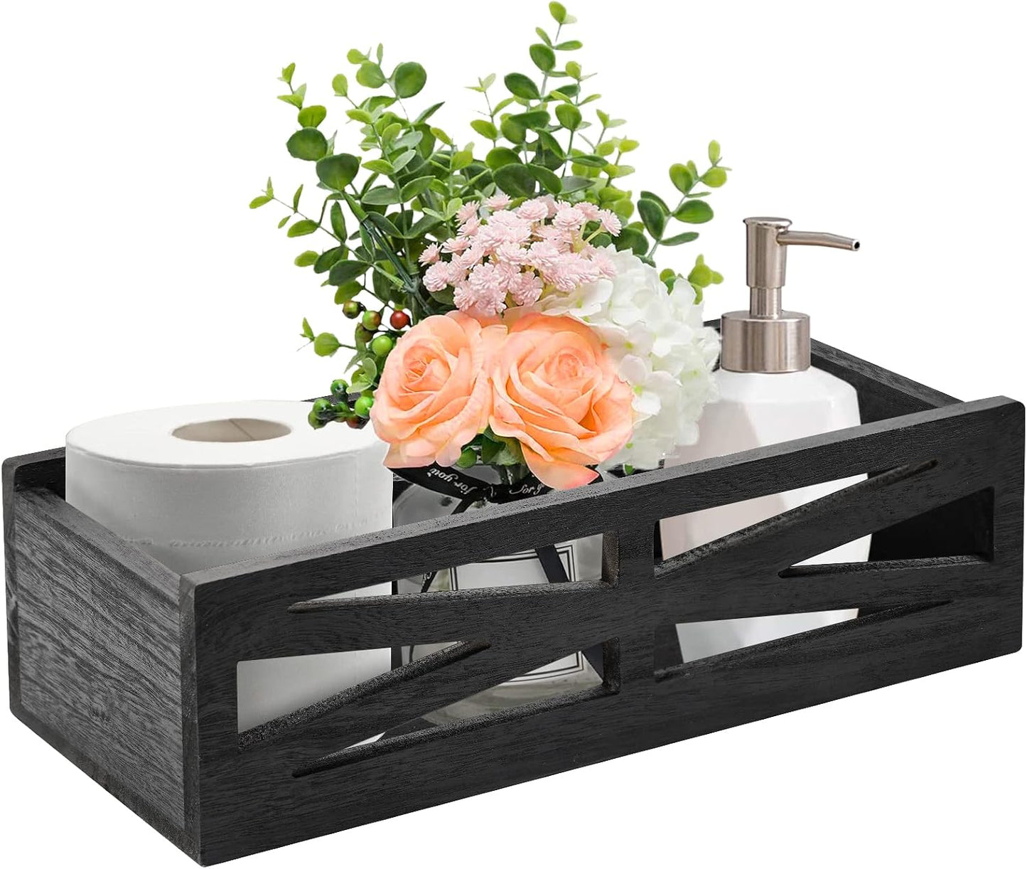 Caja soporte papel higiénico madera rústica negro
