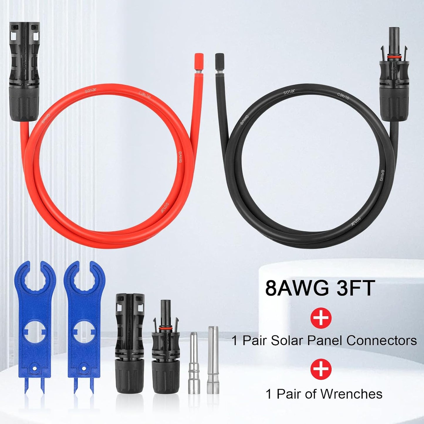 Cable PV 8AWG 3pies con conectores impermeables