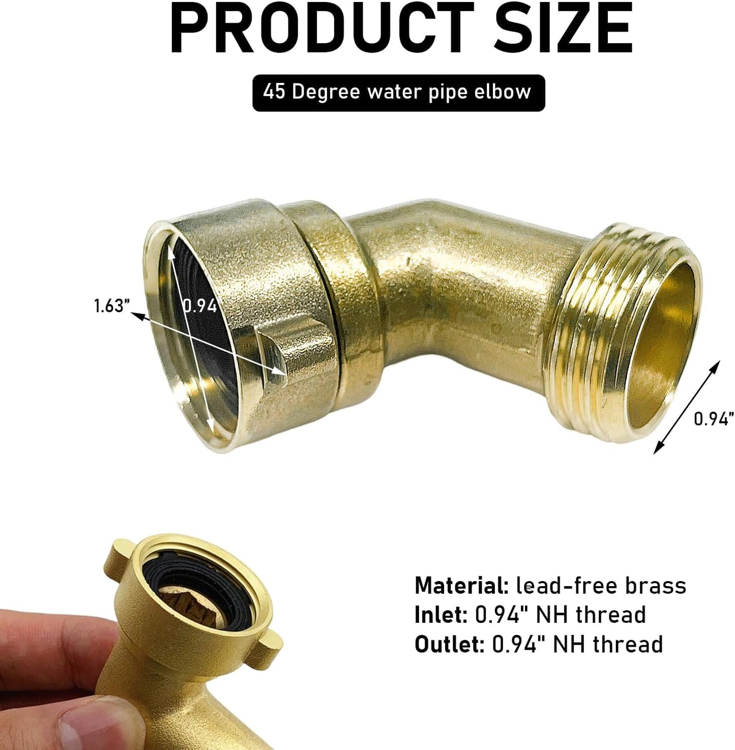 Codo manguera agua 45grados RV conector latón 3/4pulg