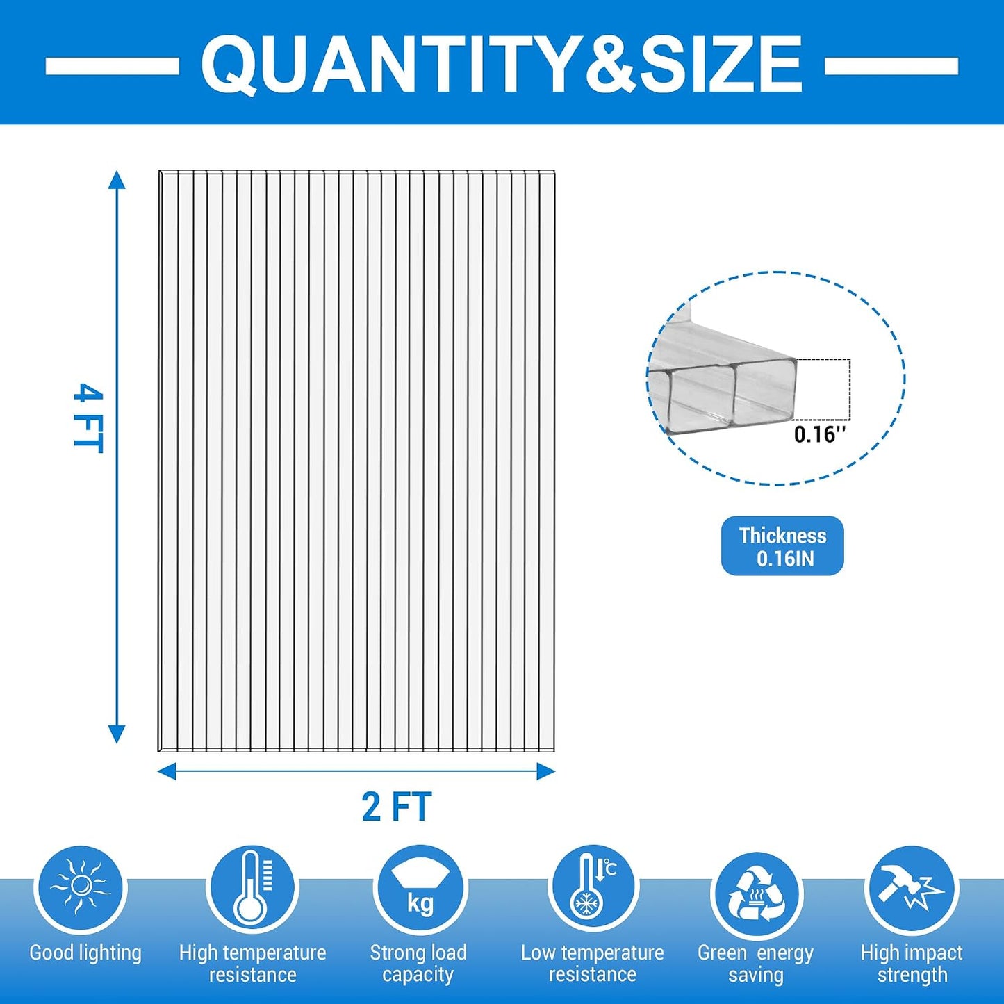 24 Paneles Policarbonato Doble Pared Invernadero 4x2pulg
