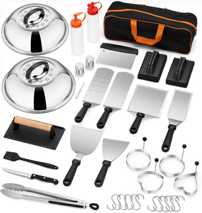 Set 35 accesorios parrilla espátulas ampliadas prensa hamburguesa