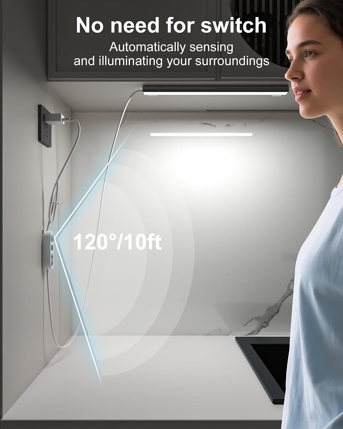 Iluminación LED regulable sensor movimiento 12pulg barra cocina