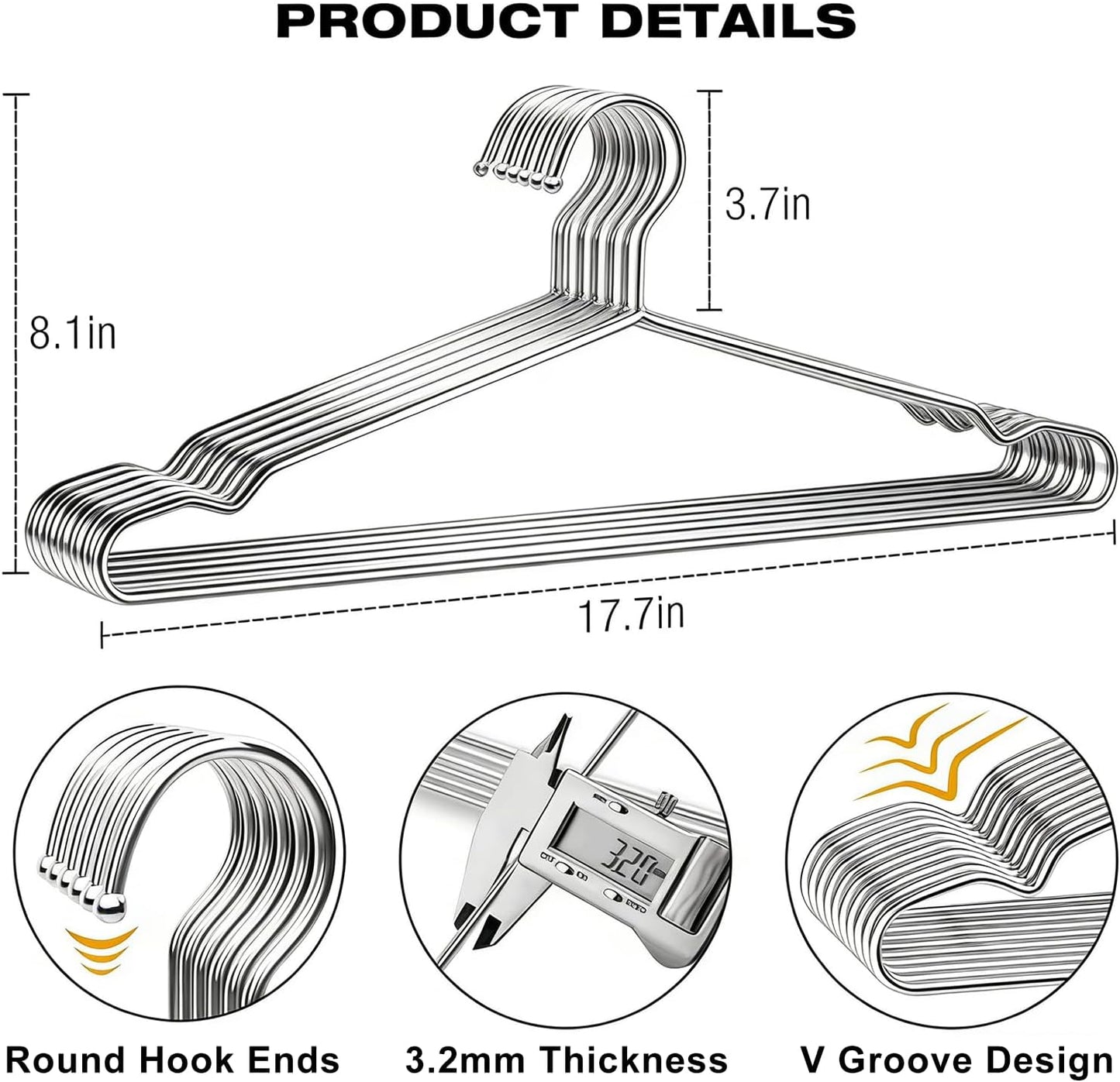 40 Perchas Metal 17.7" Gancho Acero Inox Antiderrap