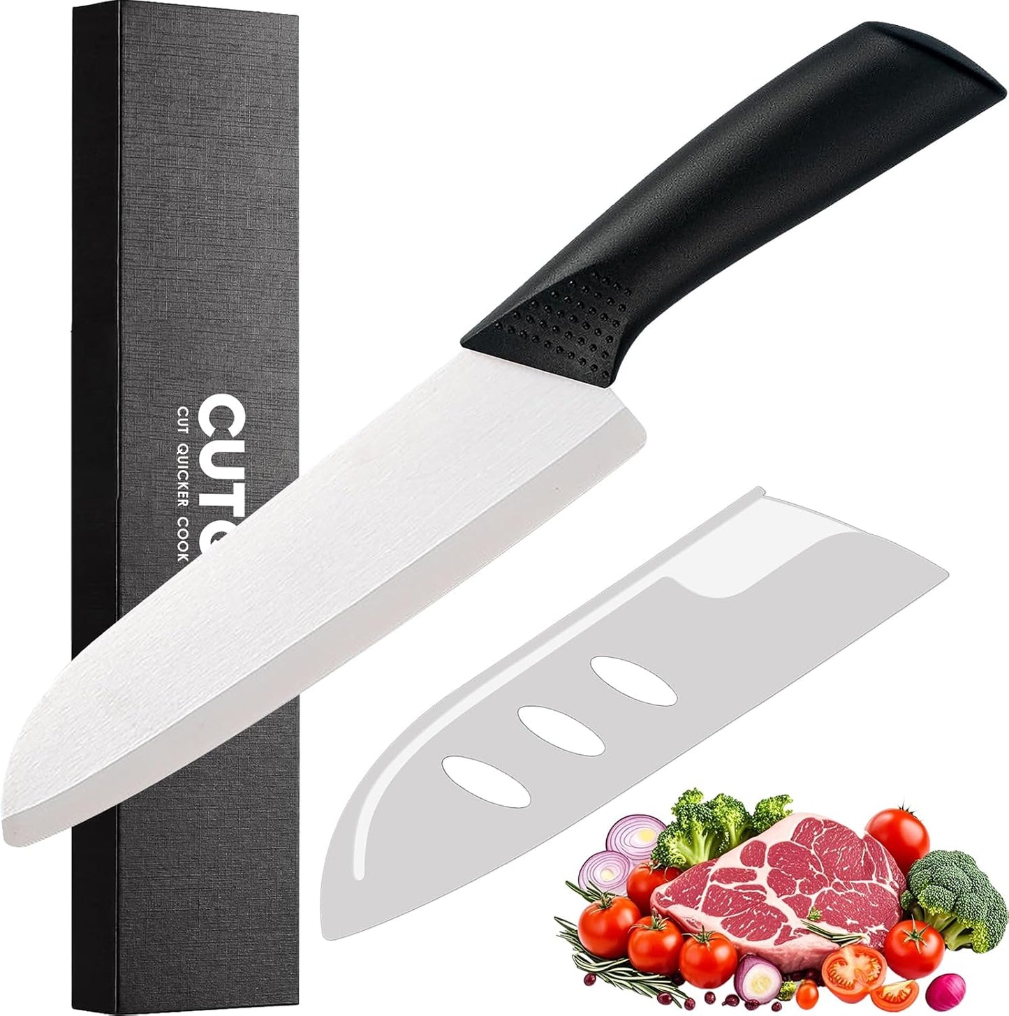 Cuchillo Santoku cerámica 7pulg con tapa caja regalo
