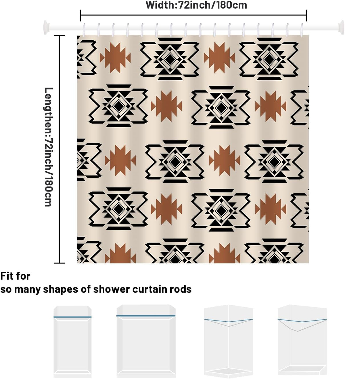 Cortina ducha bohemio azteca geométrica 72x72pulg poliéster