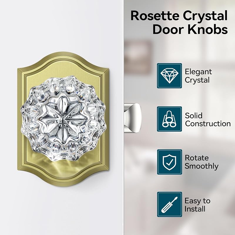 5 Pomas Puerta Cristal Dorado Cepillado Interiores