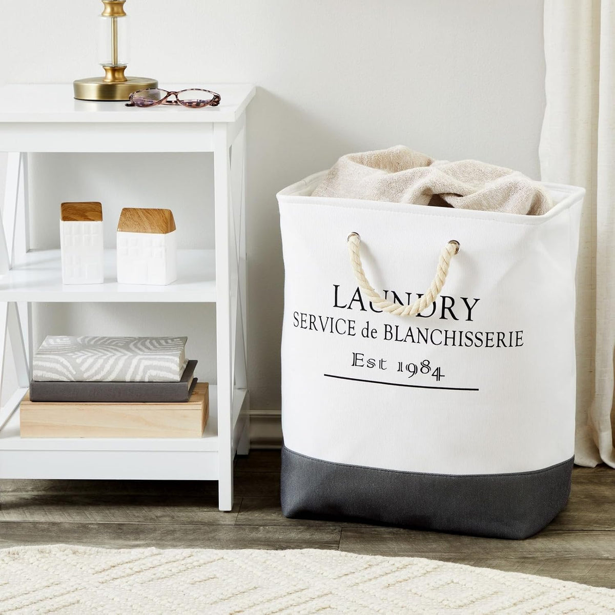 Cesta lona plegable para ropa sucia 12x16x19pulg 60L blanco