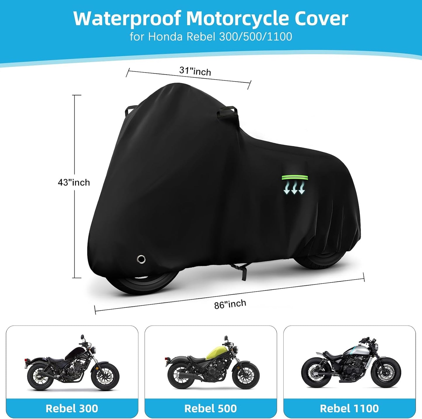 Cubierta motocicleta Honda Rebel impermeable con forro