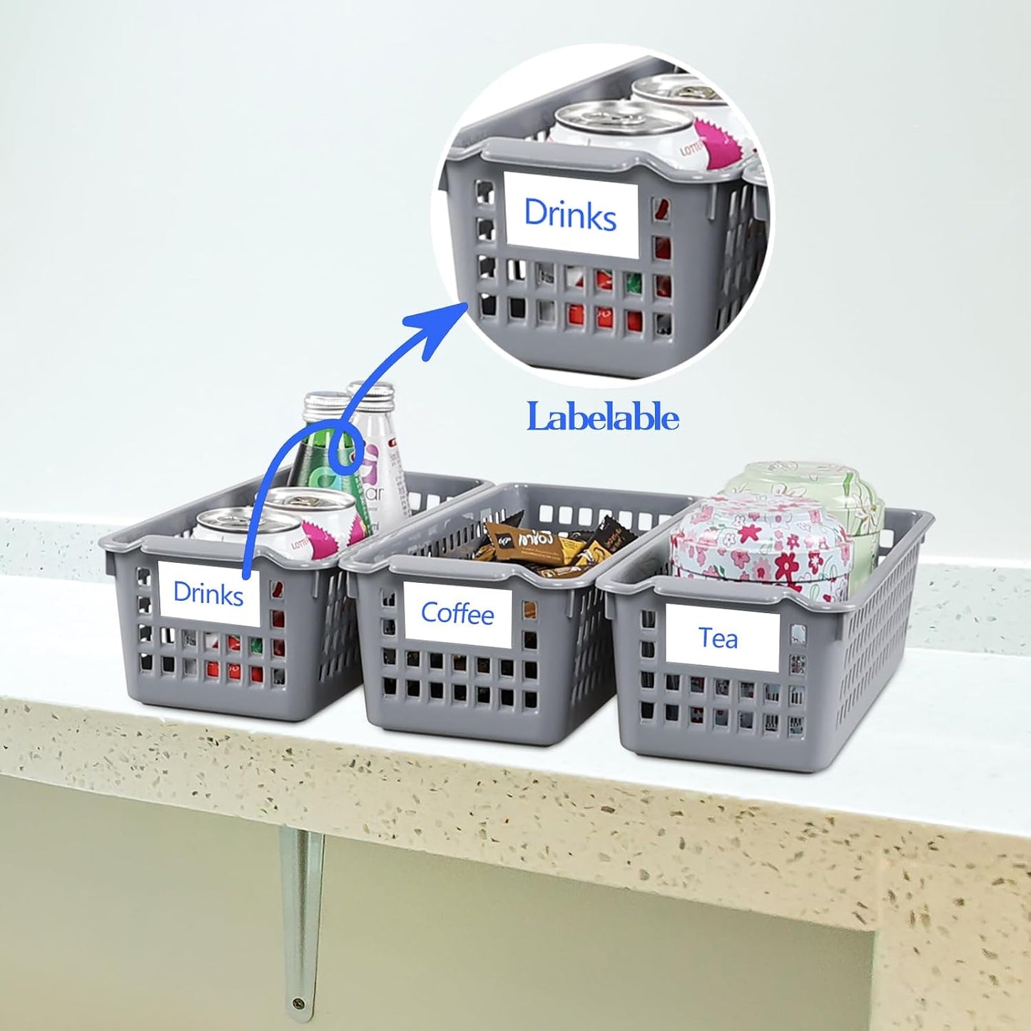 Cesta plástico gris organizadora estantes set 12