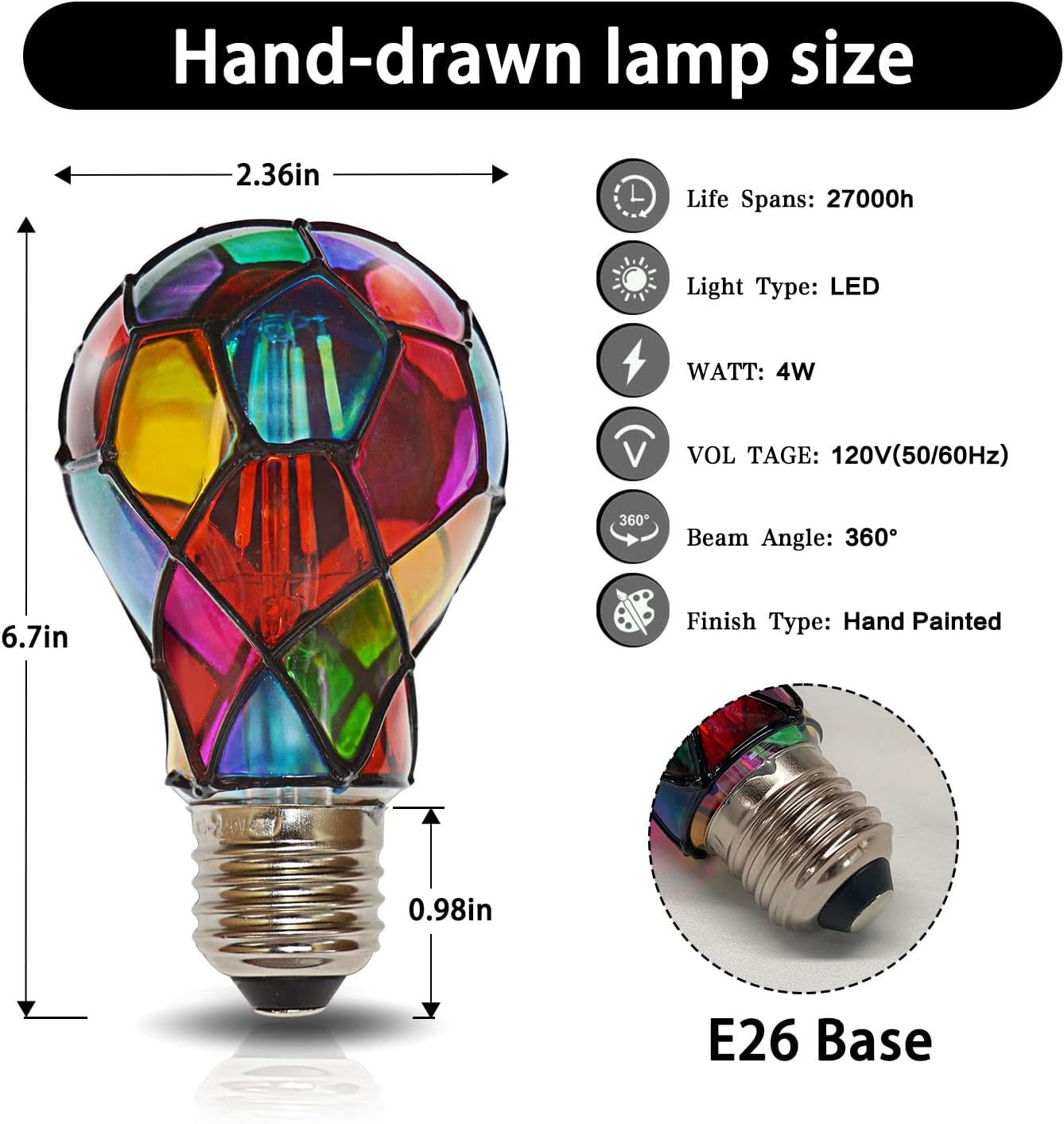 Set 2 Bombillas LED Vidrio Manchado E26 A60 Multicolor