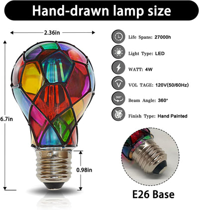 Set 2 Bombillas LED Vidrio Manchado E26 A60 Multicolor