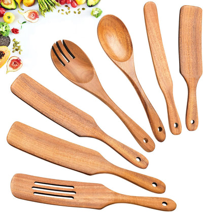 Set 7 cucharas madera cocina utensilios resistentes