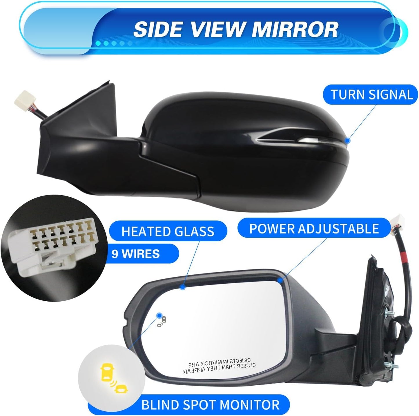 Espejo retrovisor conductor Honda CRV 17-22 negro 9 pines