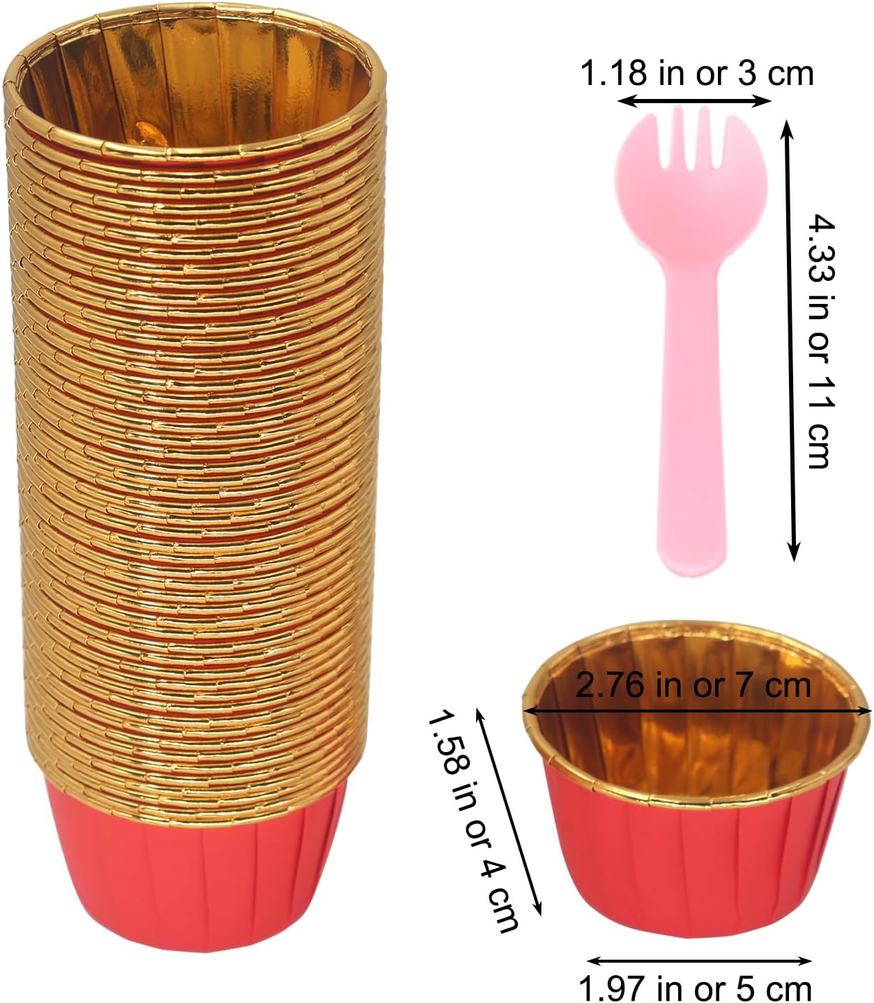 50 Tazas Papel Aluminio Rojo 3.5oz con Cucharas