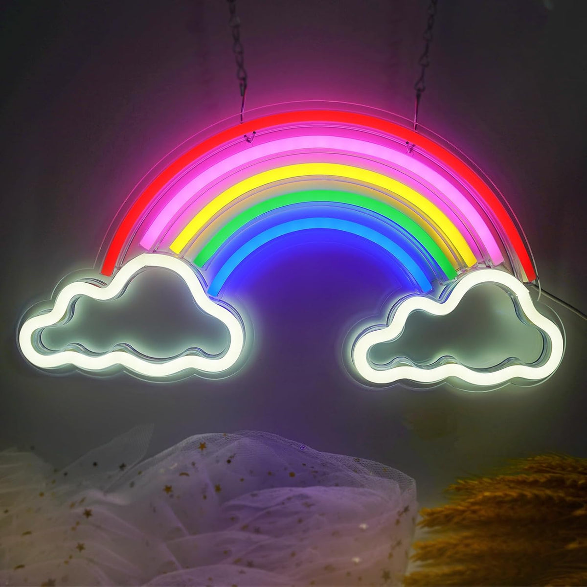Luz neón arcoíris USB para niños dormitorio fiesta