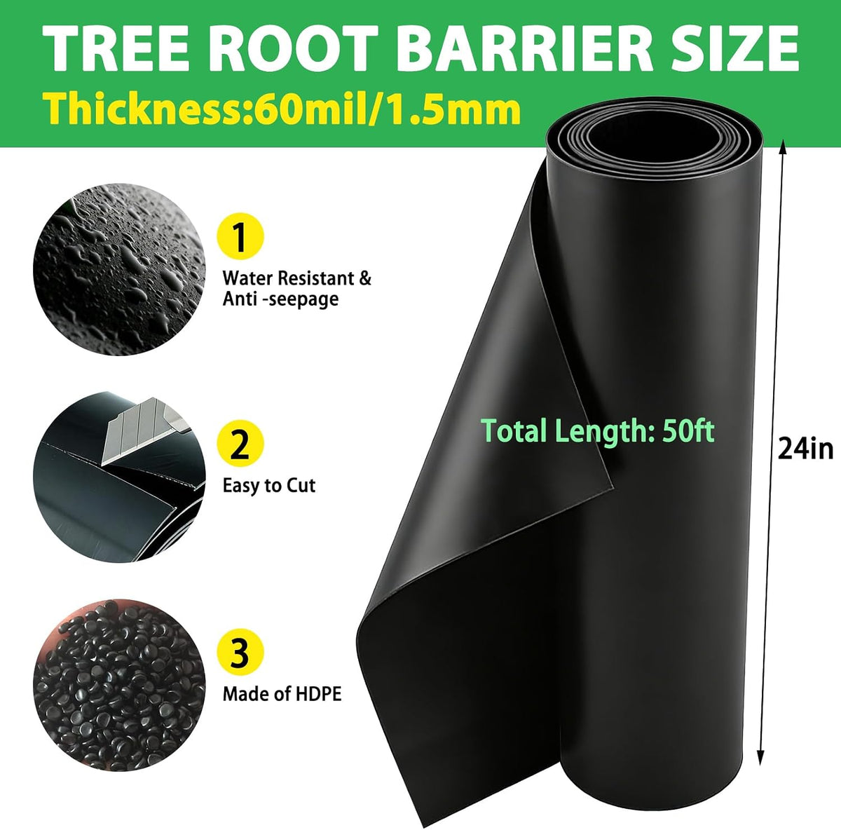 Barrera raíz bambú 50ft x 24pulg resistente paisaje