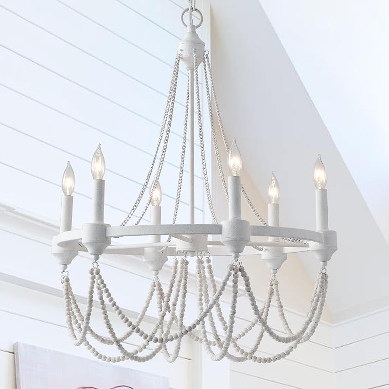 Lámpara araña bohemia 6 luces 25.6pulg estilo vela francesa