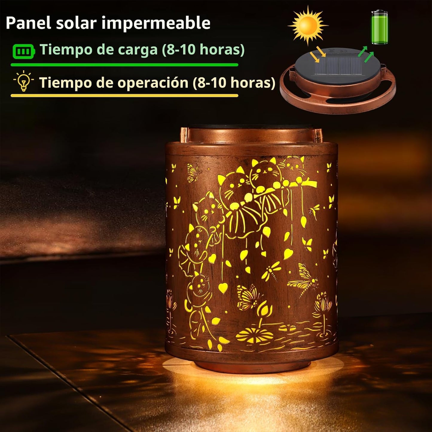 Farol solar colgante led metal para jardín exteriores