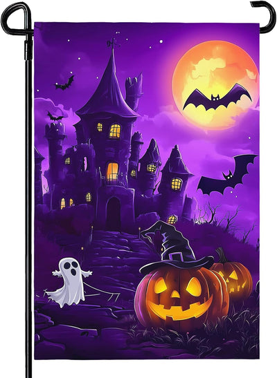 Bandera jardín Halloween 12x18pulg doble cara calabaza murciélago