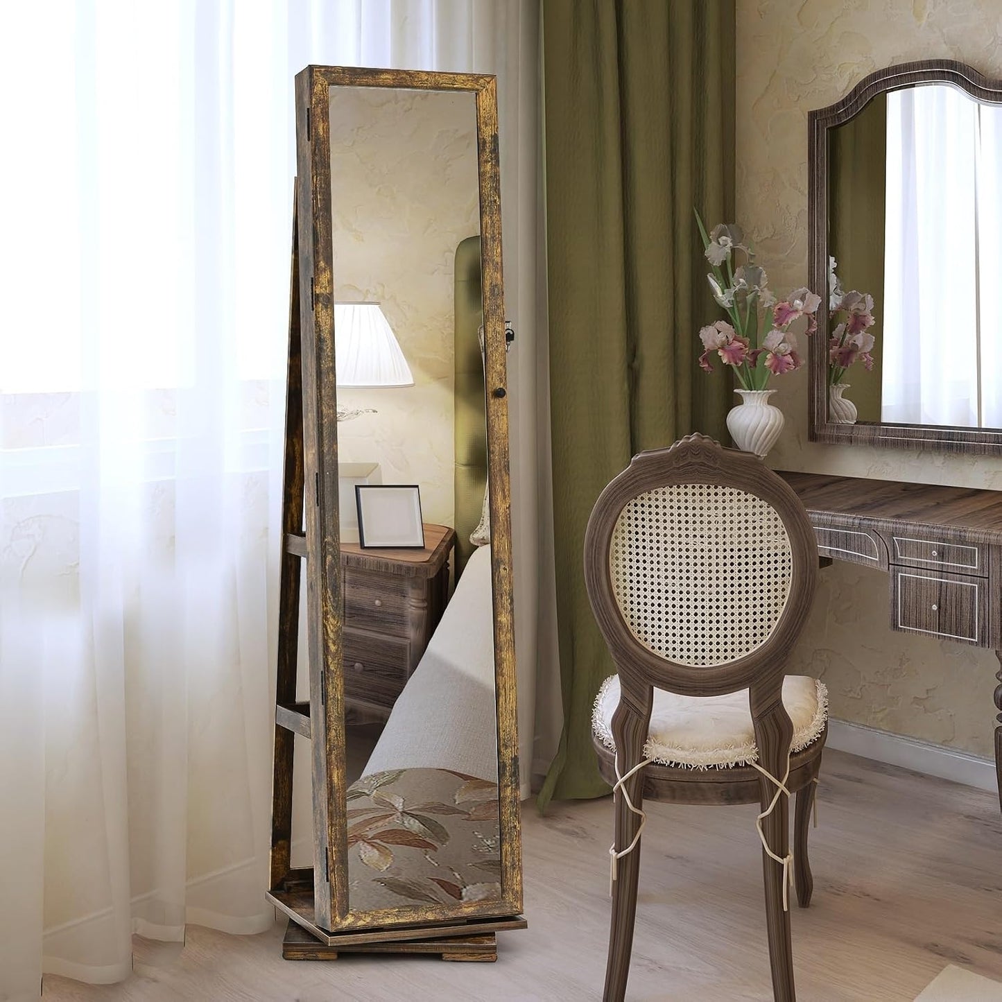 Organiz. joyas giratorio 360° con espejo y estantes 3