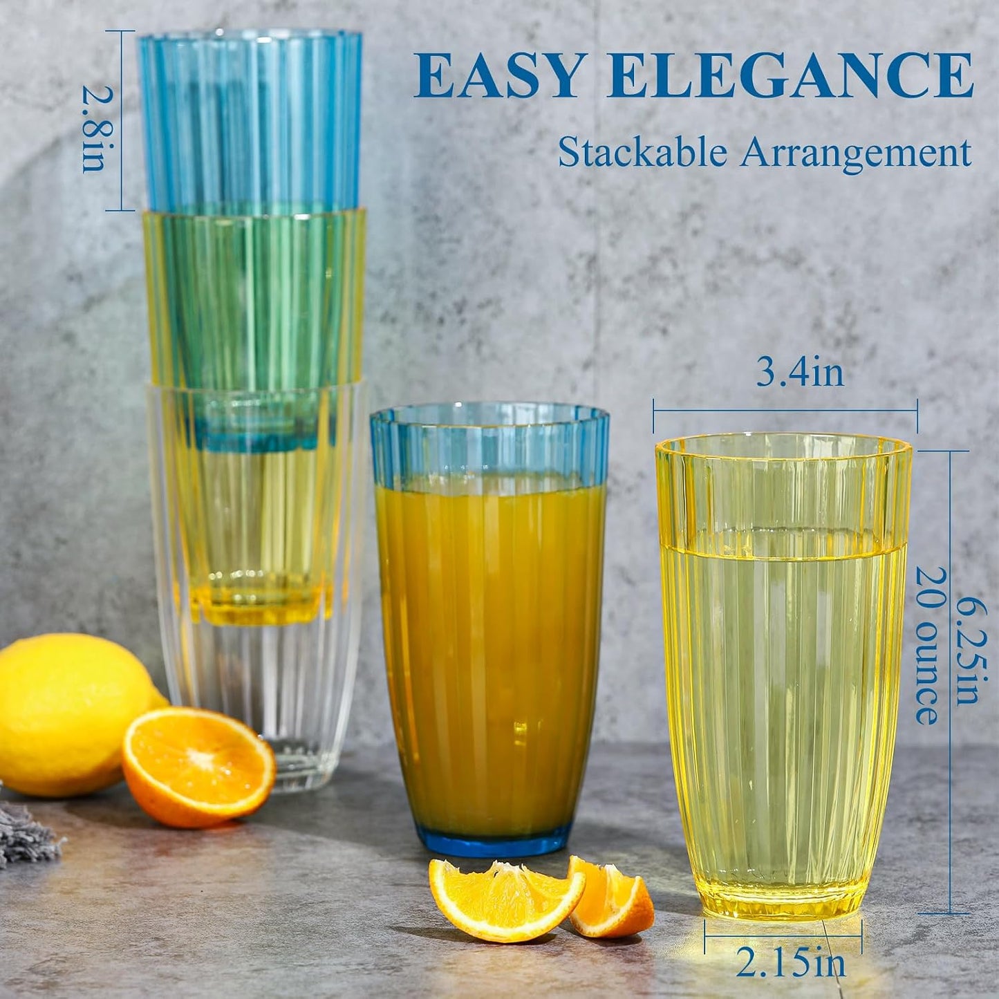 Vasos plástico acrílico 20oz set 8 apilables