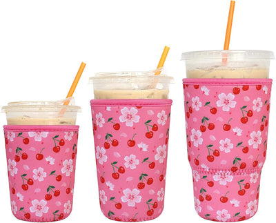 3 Pzas Fundas Neopreno Aislante para Café Helado Flor Cerezo