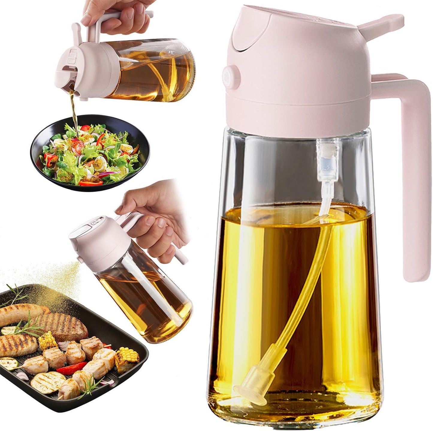 Dispensador aceite oliva 16oz vidrio 2en1 cocina freidora ensalada