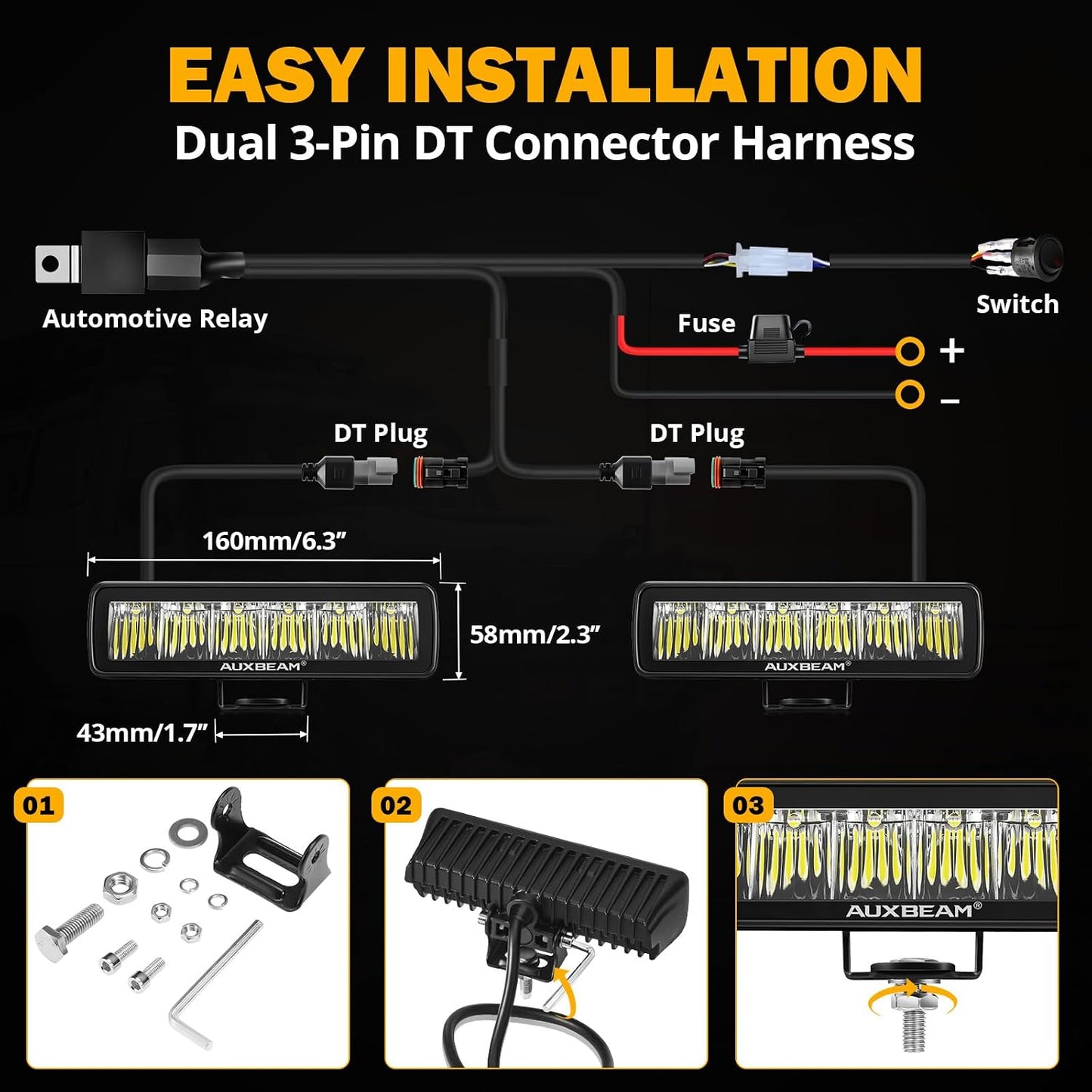 Barra luz LED 6.3pulg 60W 7200lm para camión motocicleta