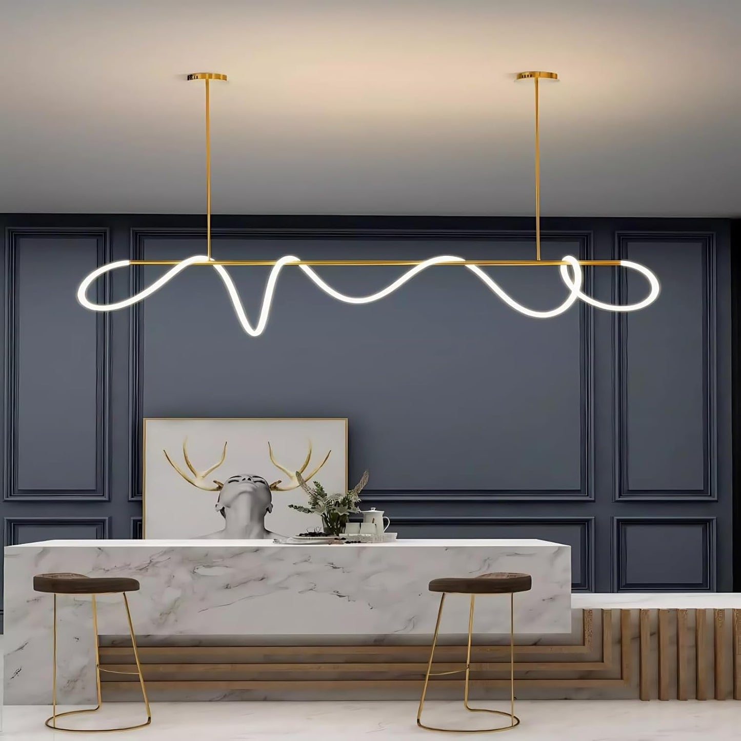 Lámpara colgante LED moderna dorada 59pulg ajustable comedor