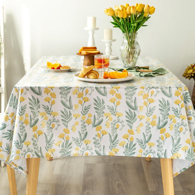Mantel rectangular estampado flores y hojas para comedor