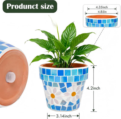 Maceta Terracota Mosaico 4" para Suculentas Azul Claro