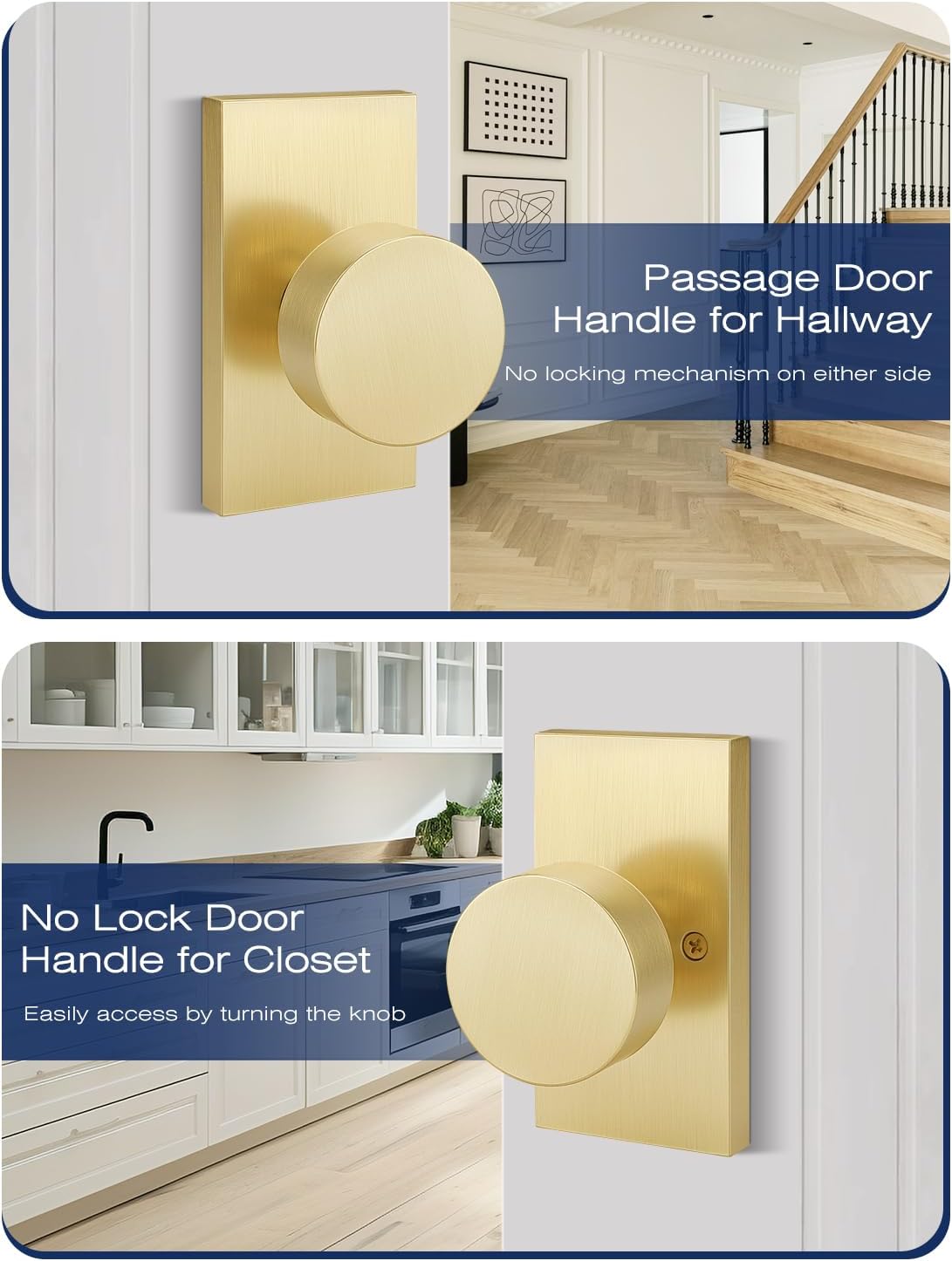 Pomos puerta oro cepillado set 3 manija paso sin llave