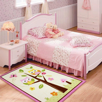 Alfombra rosa de búho y mariposa para niñas sala de estar