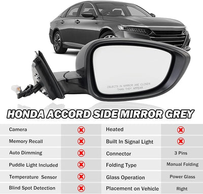 Espejo lateral derecho Honda Accord 18-21 sin calefacción