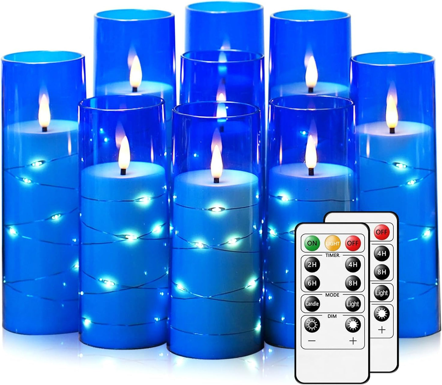 Velas LED parpadeantes 9 pzas cadena estrellas control