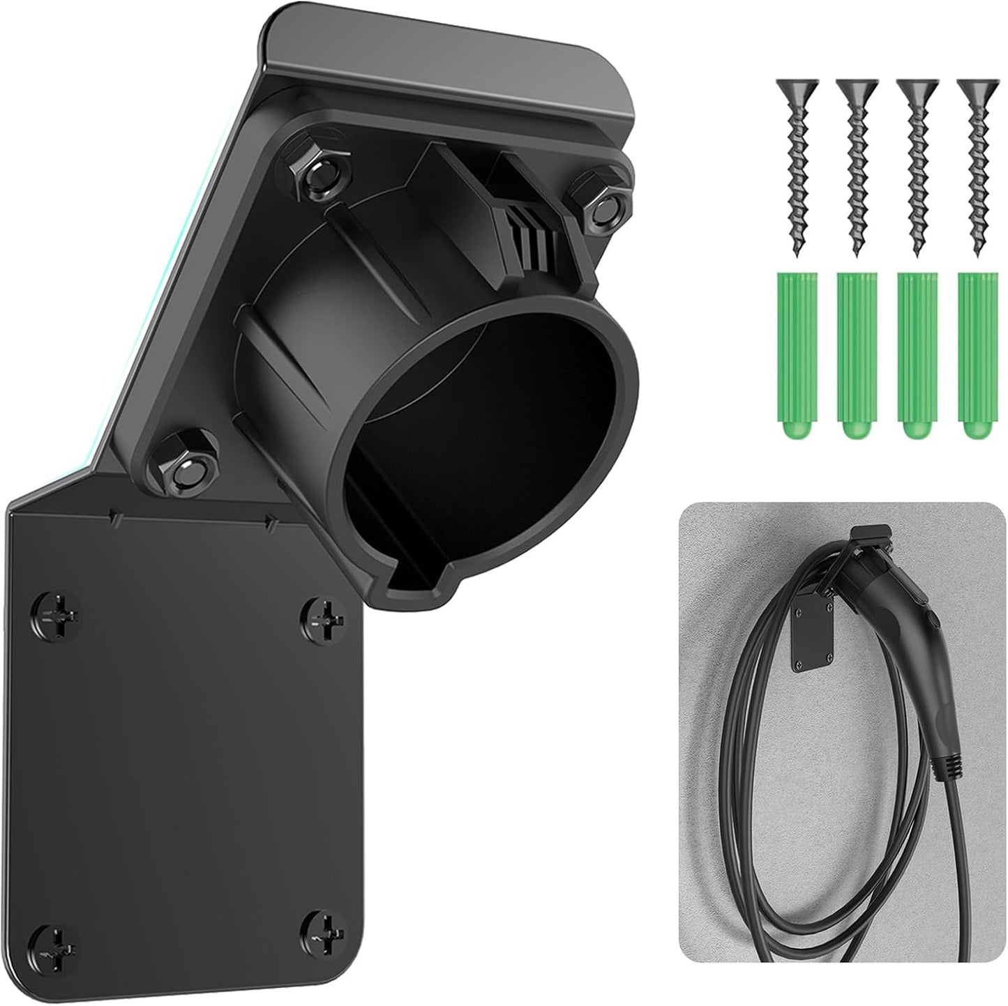 Soporte cargador EV SAE J1772 pared con organiz. cables