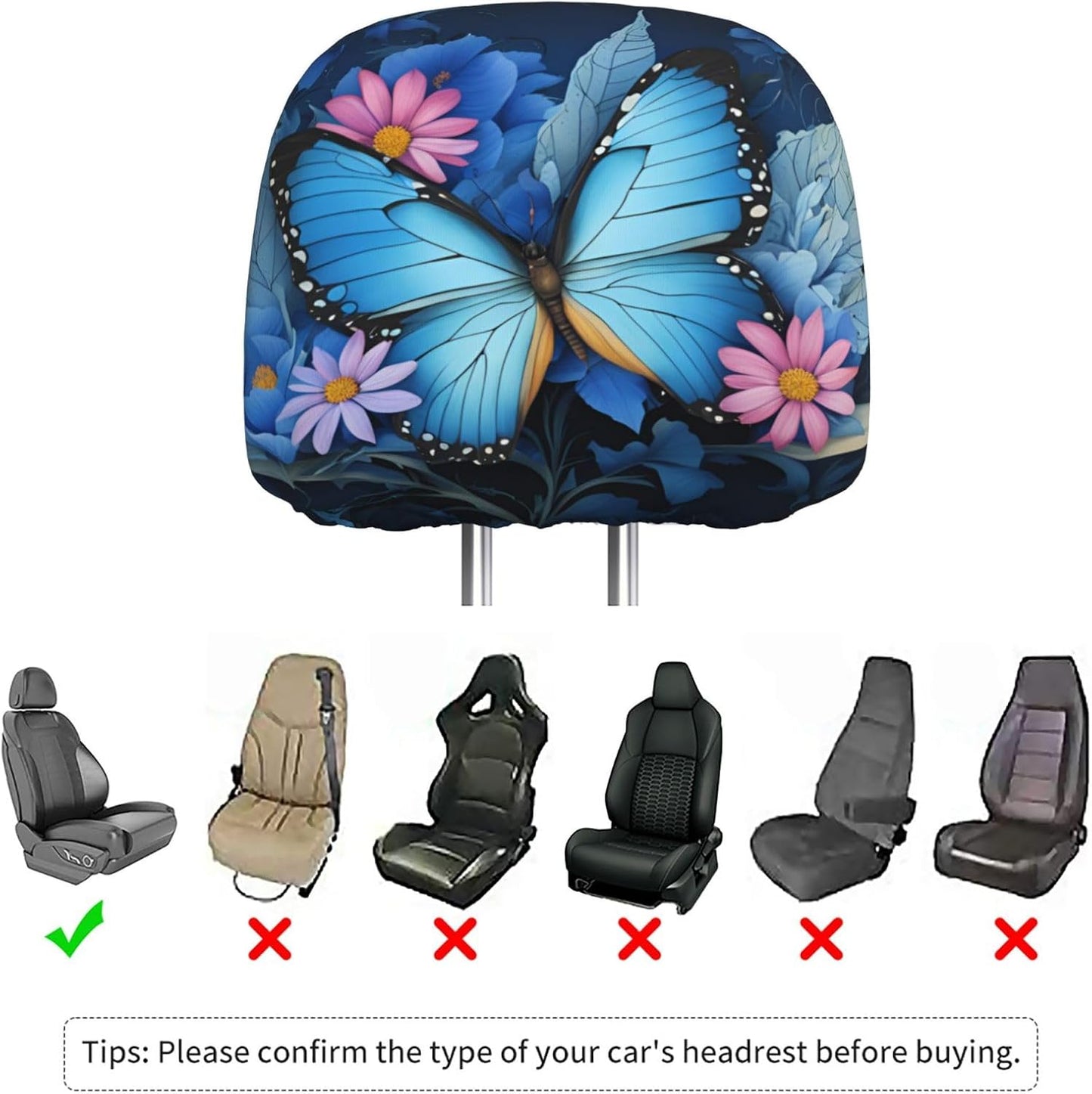 2 Fundas Reposacabezas Automóvil Diseño Mariposa Tela Universal