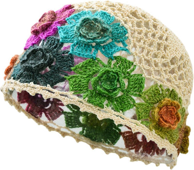Gorro ganchillo flores elegante para compras al aire libre