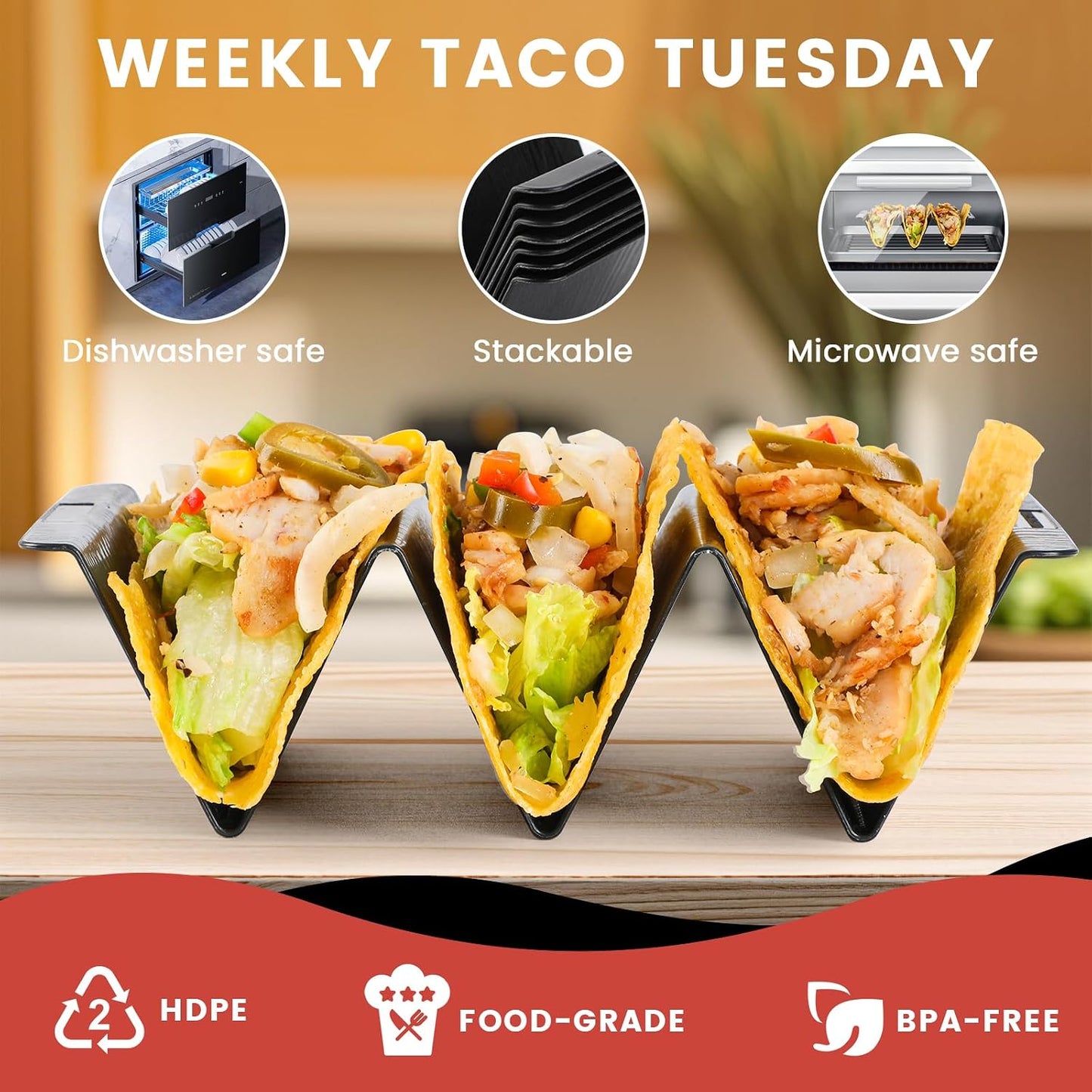 7 Soportes Tacos Plástico Negro para Hornear