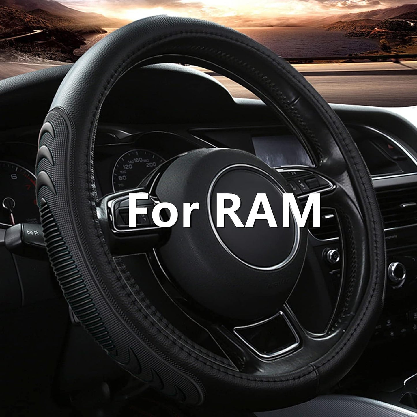 Funda volante cuero Dodge Ram 15.5-16pulg antiderrap negro