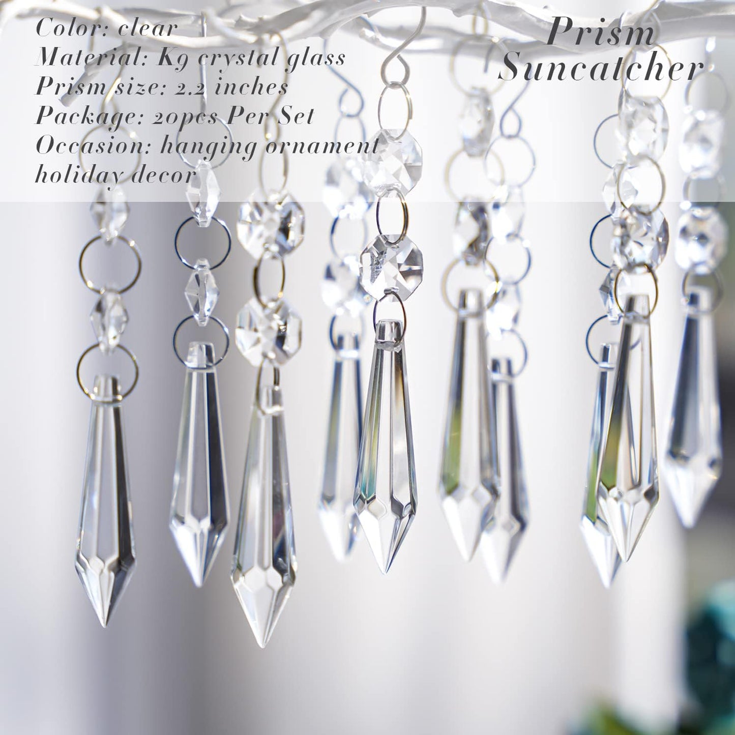 20 Pzas Cristales Icicle 55mm con Ganchos para Lámpara